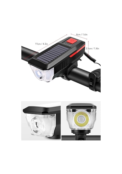 Solar Enerjili Usb Ile Şarj Edilebilir Ledli Bisiklet Feneri Kornalı Ve Su Geçirmez Far Diğer