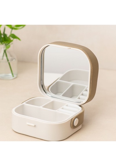 Aynalı Makyaj Ve Takı Organizer Çanta 9x9x3.7 Cm - 4 Bölmeli 10 Parça