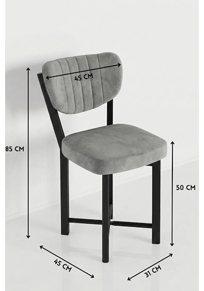 Sandalye 4 Adet Baby Face Kumaş Metal Ayak Modern Mutfak Sandalyesi Cafe Balkon Ofis Elma Gri