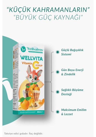 Wellvalens Wellvita Vitamin C Şurup 100 Ml - Çocuklar İçin C Vitamini Takviyesi - Portakal Aromalı Sıvı Form
