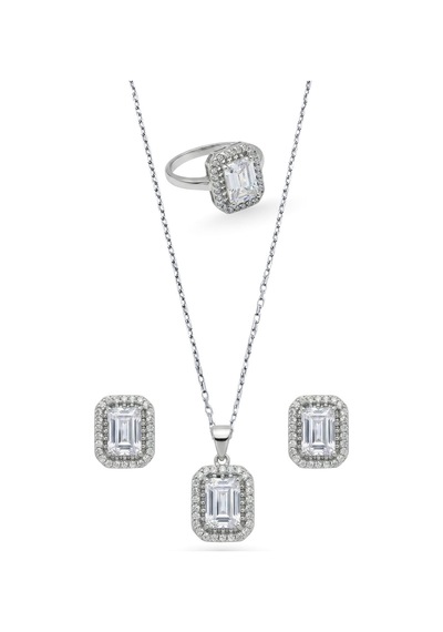 Oya Silver Işıltı Çevrili Baget Gümüş Set&takım