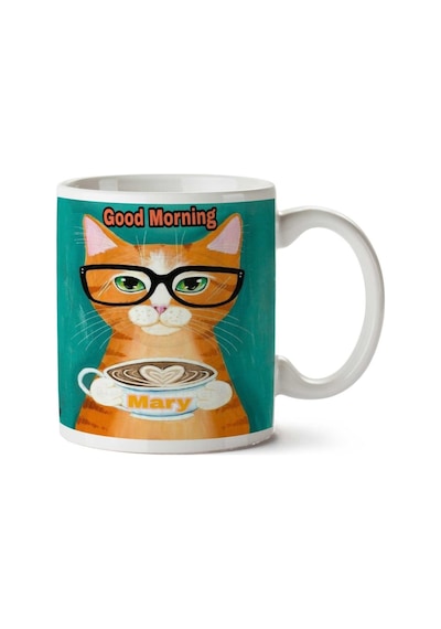 Good Morning Günaydın Kedi Gözlük Hipster Kedi İki Tarafı Baskılı Kupa Bardak