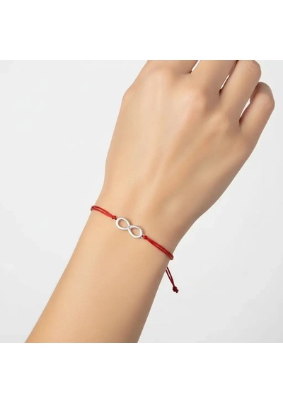G&a Jewels - Sonsuzluk - 925 Ayar Gümüş 0.01ct Pırlanta Taşlı Kırmızı İpli Bileklik Gümüş - Kırmızı