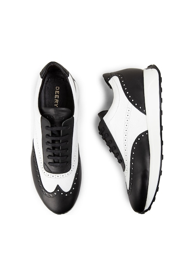 Deery Hakiki Deri Siyah Beyaz Erkek Sneaker Ayakkabı - 00750Mbyze01 Beyaz