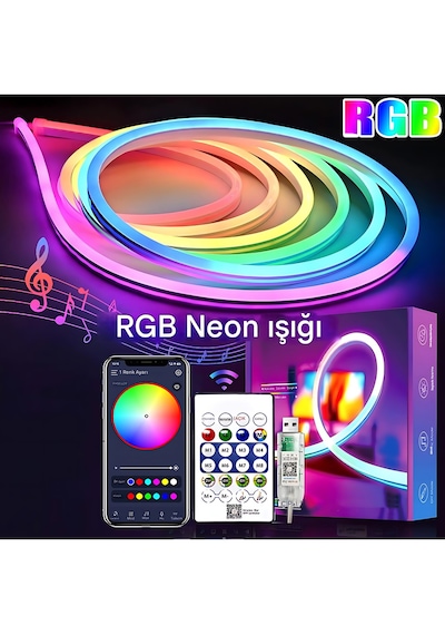 Rohs 5v Rgb Neon Şerit Led Lamba 5 Metre Kumanda İle Kontrol Sınırsız Renk Tak Çalıştır