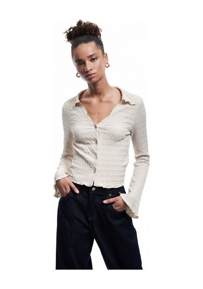 Koton Bürümcük Kumaş Klasik Yaka Slim Fit Düğmeli İspanyol Uzun Kollu Tişört Bej 6wal10085ık Ekru Koton Bürümcük Kumaş Klasik Yaka Slim Fit Düğmeli İspanyol Uzun Kollu Tişört Bej 6wal10085ık Ekru