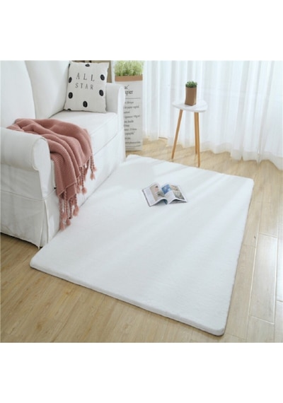 Yumuşak Puffy Peluş Halı Beyaz Beyaz