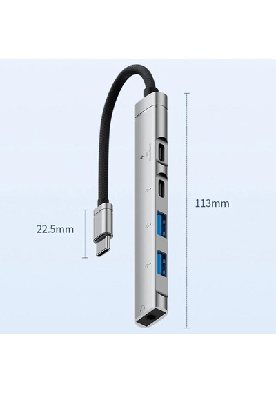 Cr15 5in1 Type-c'den 2ad Type-c, 2ad Usb A Çoklayıcı 3,5mm Kulaklık Çıkışlı Usb C Adaptör Alüminyum Kasa