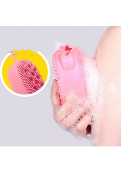 2 Adet Süngerli Silikon Banyo Kesesi Hazneli Vücut Kesesi Masajlı Yumuşak Duş Lifi