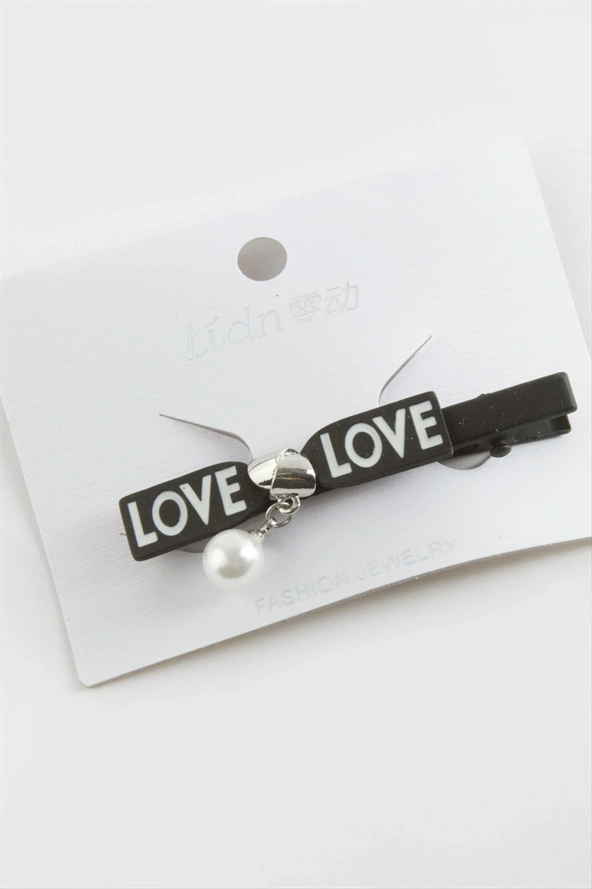 Love Yazılı İnci Pens Toka Siyah