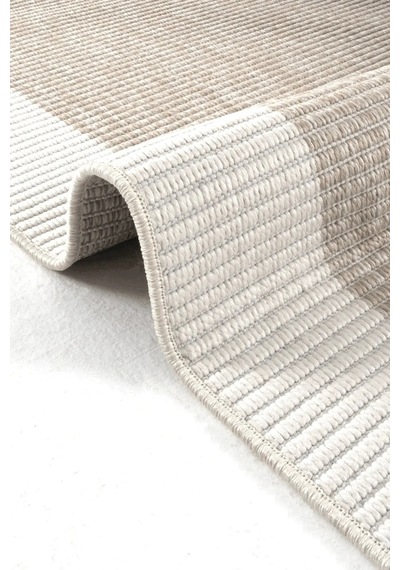 Hoom Rugs Lora 3210 Bej Çerçeveli Çizgili Pamuk Taban Hav Toz Vermez Sisal Halı