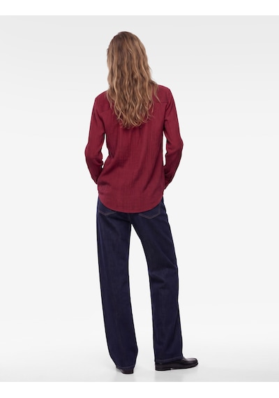 Koton Uzun Kollu Kaçık Yaka Düğmeli Oversize Gömlek Bordo 7wak60129pw