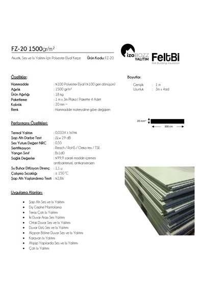 İzobozz&feltbi 20mm 1500 Gr/m2 Isı Ve Ses Yalıtımı Polyester Elyaf Keçe