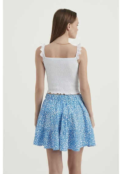 Hiccup V Yaka Fermuarlı Crop Top Beyaz