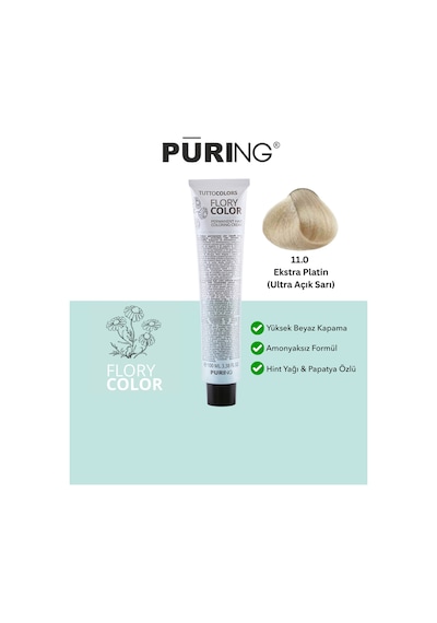 Puring Flory Color Papatya Özlü Amonyaksız Saç Boyası 100ml - 11.0 Ekstra Platin Ultra Açık Sarı