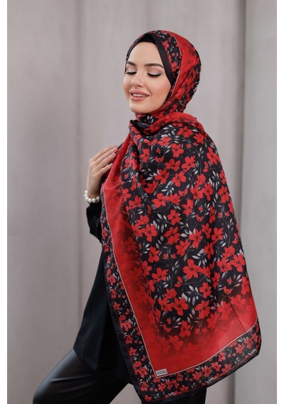 Mimiyum Flora Desen Soft Şal Kırmızı