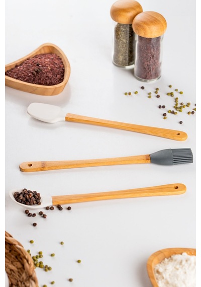 Porsima Mien Mini Silikon Kaşık Fırça Spatula Servis Seti 3'lü