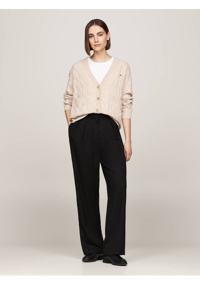 Tommy Hilfiger Soft Wool Cable Cardıgan Kadın Bej Hırka - Ww0ww43089 Bej