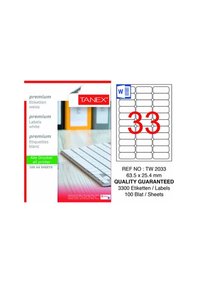 Tw-2033 63.5x25.4 Laser Etiket 100lü