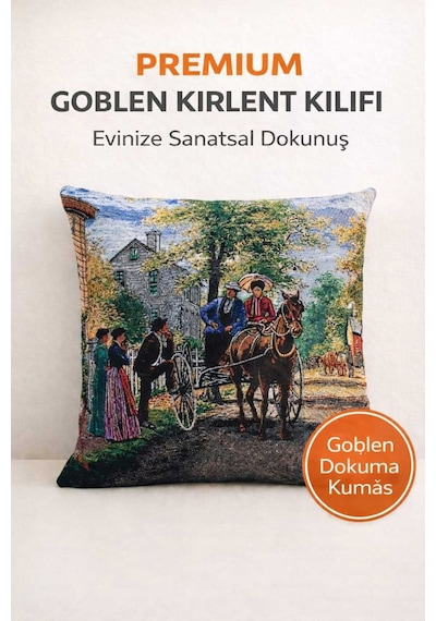 Goblen At Arabası Kırlent Kılıf Renkli
