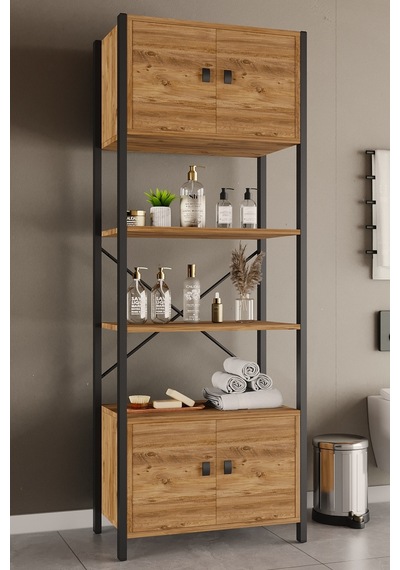 Çok Amaçli Iki Dolapli Iki Rafli Ünite Siyah Profil Çam Sunta 53x23x150 Cm Siyah-çam Çok Amaçli Iki Dolapli Iki Rafli Ünite Siyah Profil Çam Sunta 53x23x150 Cm Siyah-çam