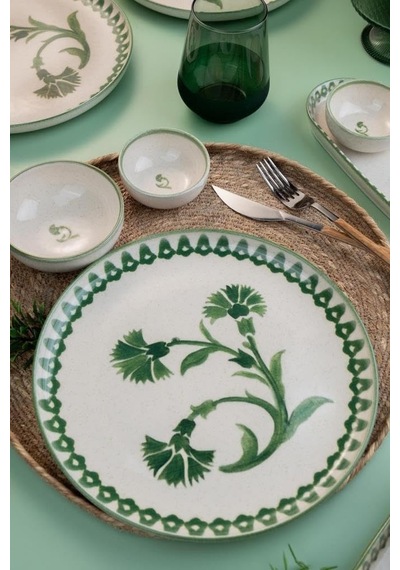 Kütahya Porselen Ottoman Elegance 14 Parça 6 Kişilik Kahvaltı Takımı, Yeşil Diğer