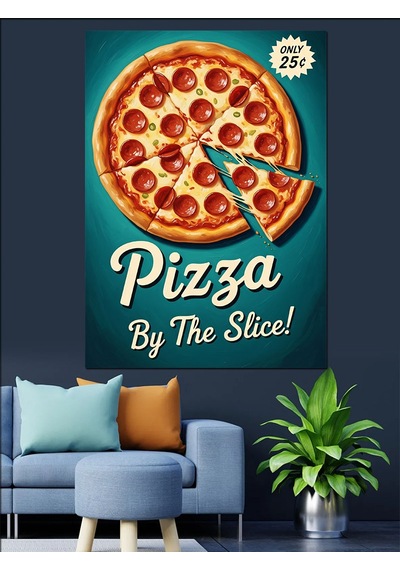 Pepperoni Pizza Yemek Posteri Dekoratif Kanvas - Mdf Ahşap Tablo