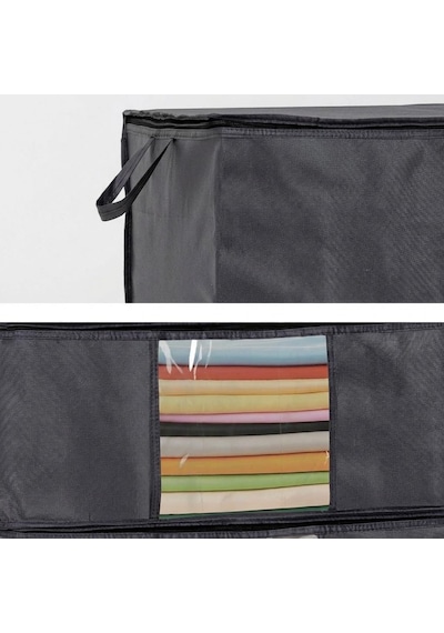 3'lü Siyah Pencereli Hurç Seti 64x45x22 Cm Bez Kumaş Baza Altı Organizer, Şeffaf Pencereli Hu