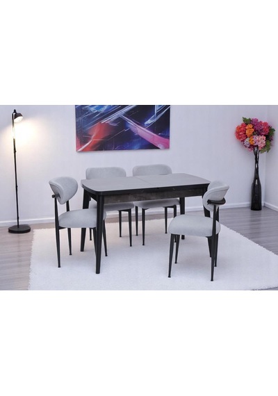 Nehir Polo Lak Panel Açılır Mutfak Masa Takımı 75x130cm Siyah