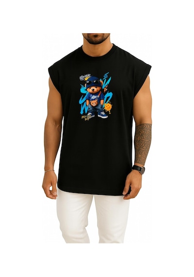 Bahriyeli Collection Oversize Teddy Bear Just Cool Boy Göğüs Baskılı Atlet Siyah Bahriyeli Collection Oversize Teddy Bear Just Cool Boy Göğüs Baskılı Atlet Siyah