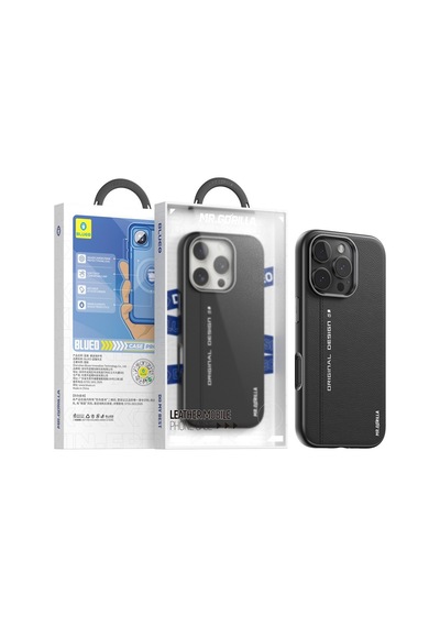 Apple Uyumlu iPhone Blueo 16 Pro Siyah Premium Leather Magsafe Deri Tel