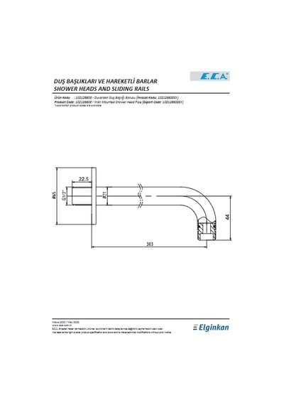Eca Duş Başlığı Borusu Duvardan Yuvarlak 325 Mm Çok Renkli