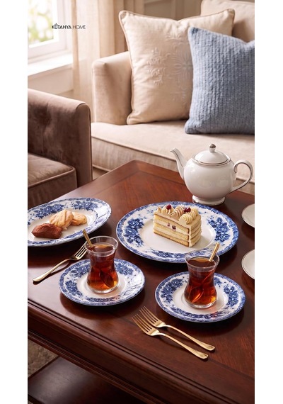 6 Kişilik 20 Parça Porselen Kahvaltı Takımı Blue Romance Kütahya Home Diğer