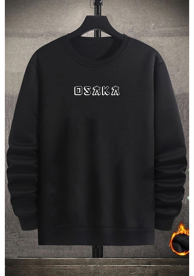 Unisex Osaka Bisiklet Yaka Sweatshirt Siyah