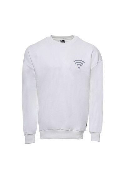 Wessi Beyaz Erkek Bisiklet Yaka Baskılı Sweatshirt Beyaz