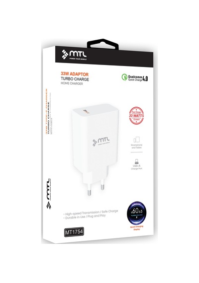 33w Turbo Şarj Saniyeli Usb Çıkışlı Hızlı Şarj Adaptörü Mt1754