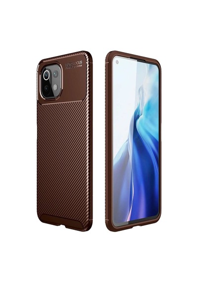 Xiaomi Mi 11 Lite Kılıf Auto Focus Karbon Kapak - Kahverengi Evimdeyokyok