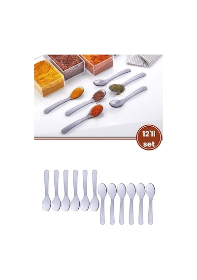 Flora 12 Li Baharat Kaşığı Seti Plastik, Tuz Şeker Karabiber Kakao Kahve Kekik Kaşığı 12 Li Set Şeffaf