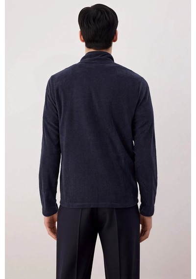 Benerly Erkek Dik Yaka Standart Kol Fermuarlı Polar Sweatshirt Fonksiyone Lacivert