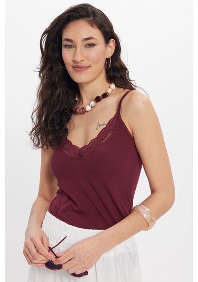 Tudors Kadın V Yaka Dantelli Atlet Aks-2632-50684 Bordo