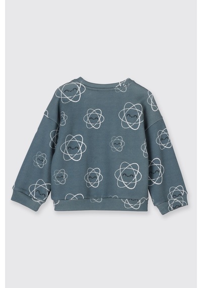 Panço Kız Bebek Desenli Petrol Sweatshirt Mavi