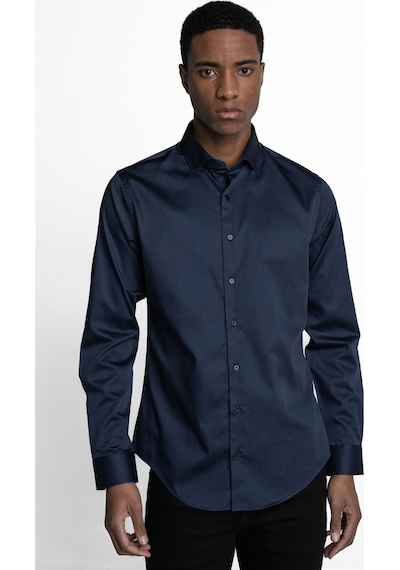 Tudors Slim Fit Koton Satenpremium Seri Erkek Lacivert Gömlek-24019-lacivert Lacivert
