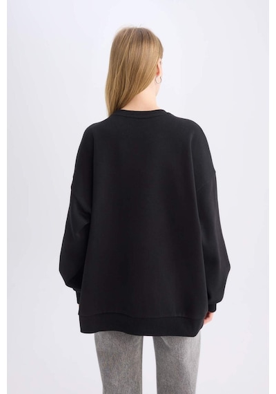 DeFacto Oversize Geniş Kalıp Bisiklet Yaka Atatürk Baskılı Sweatshirt E5445AX24WNBK81 Siyah