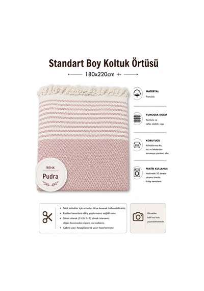 Pamuklu Kaymaz Hasır Dokuma Koltuk Örtüsü 180x220 - Pudra