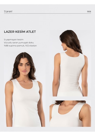 Türen Kadın Lazer Kesim Pamuklu Atlet 906/ekru Ekru