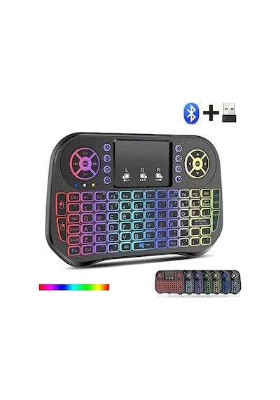 Zenvia Zk-08 Rgb Işıklı Mini Kablosuz Klavye Touchpad Bluetooth Ve 2.4g Smart Tv Kumandası Znv2026