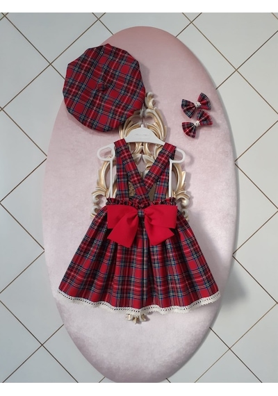 Eylülcebutik Eylülce Ekoseli Kız Bebek Salopet Takım