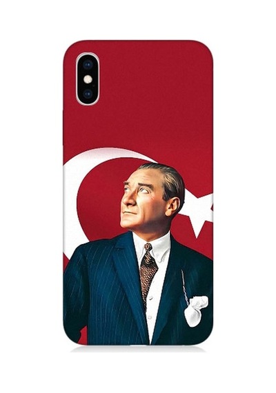 Apple Uyumlu iPhone Xs Max Mustafa Kemal Atatürk Ve Bayrak Desenli Silikon Kılıf
