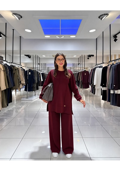 Blue Day's Oysho Puf Kumaş Tesettür Alt Üst Takım Bordo