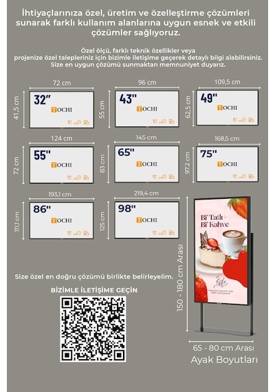 Ayaklı Digital Signage  Ekranı 2000-30000 Nıt Yüksek Parlaklık Full Hd 7/24 Reklam Ekranı 43 İnç